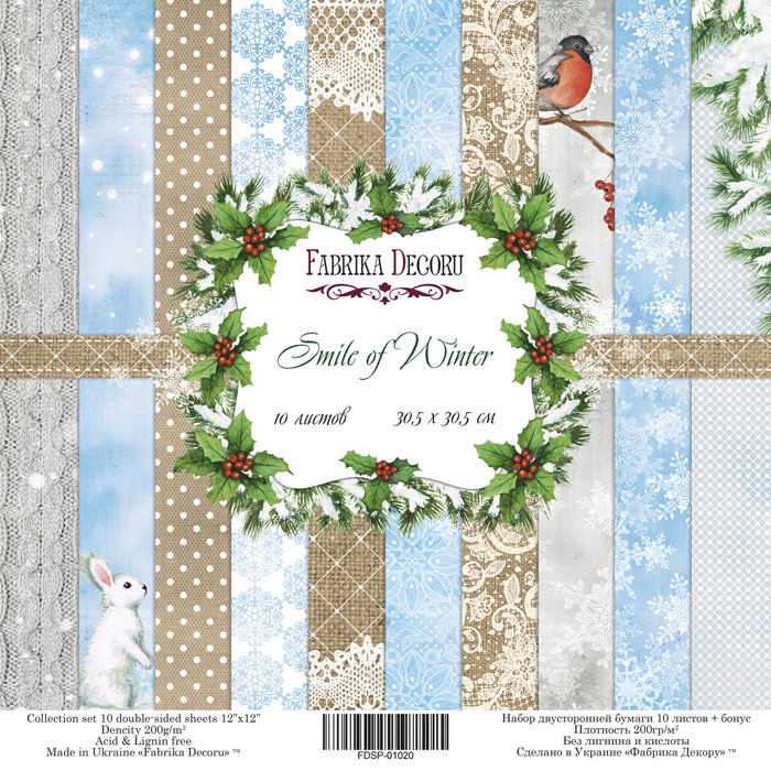 Doppelseitig Scrapbooking Papiere Satz, Smile of Winter 30.5 cm x 30.5cm, 10 Blätter - Fabrika Decoru