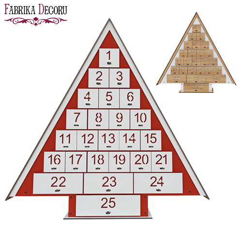 Adventskalender für 25 Tage Weihnachtsbaum mit ausgeschnittenen Zahlen, DIY - Fabrika Decoru