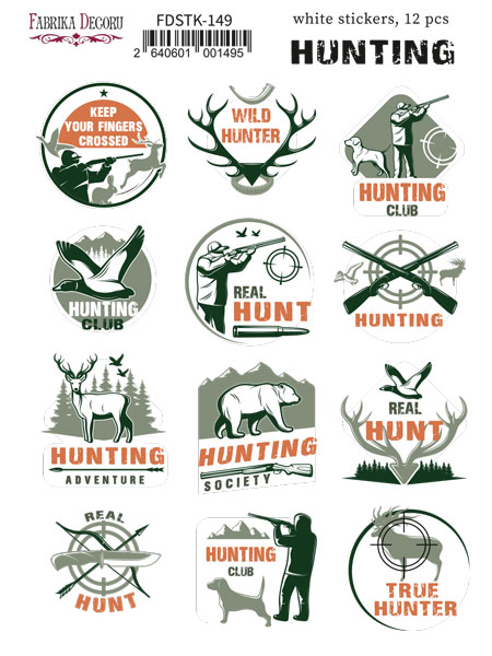 Set of stickers 12 pcs Hunting EN #149