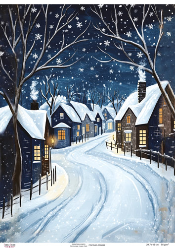 Decoupage Card "Winter Night in the Village", #0892, 29.7x42cm
