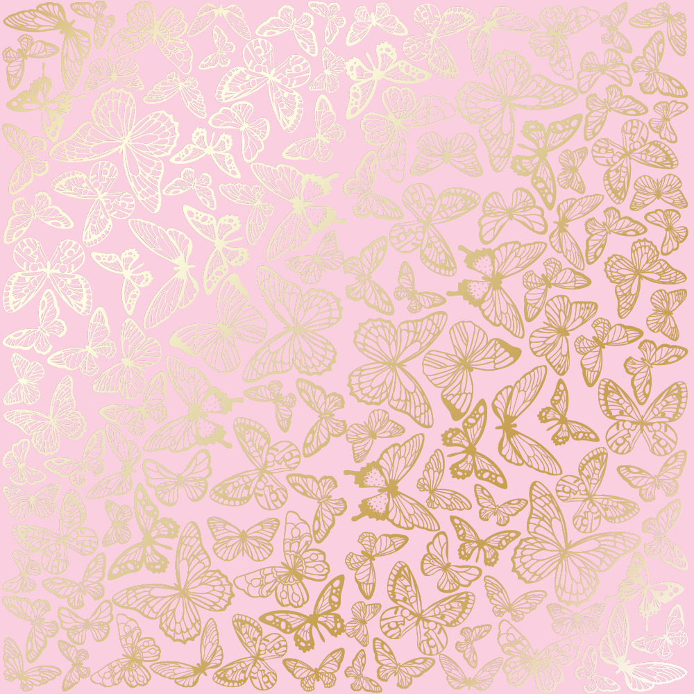 лист односторонней бумаги с фольгированием, дизайн golden butterflies pink, 30,5см х 30,5см