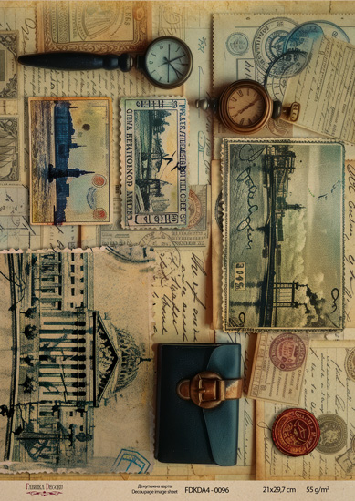 декупажная карта на крафт бумаге 21x29,7см, "travels", #0096 фабрика декору