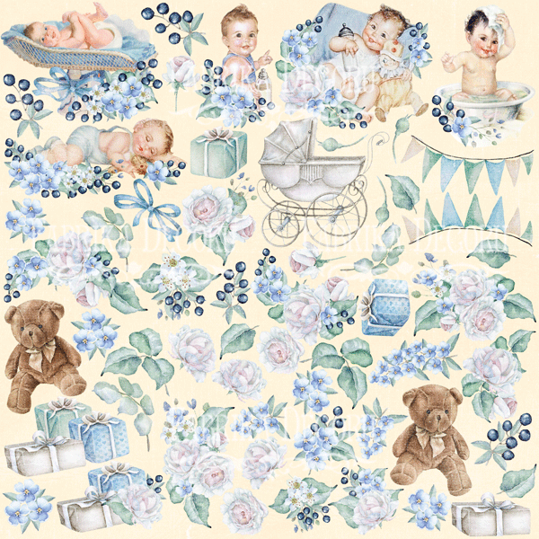 Sheet of images for cutting. Collection "Shabby baby boy redesign"