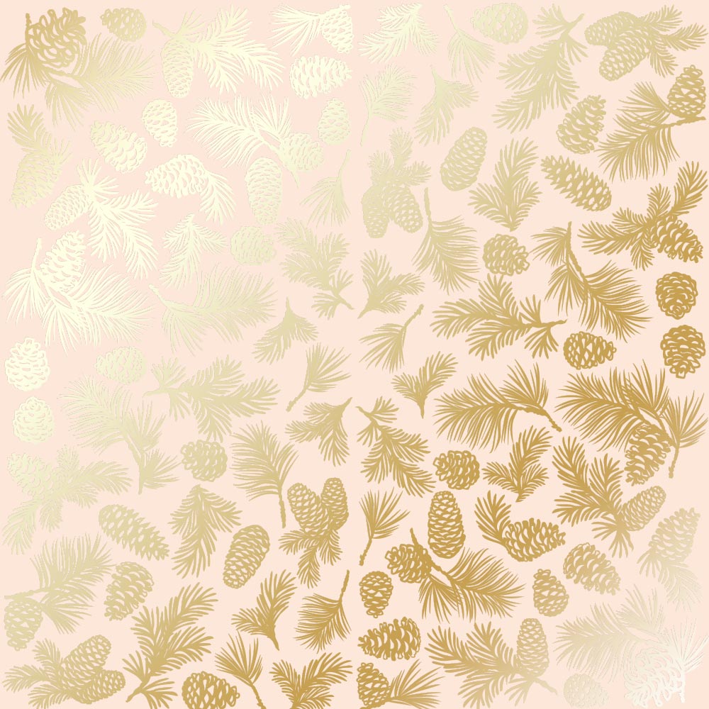 лист односторонней бумаги с фольгированием, дизайн golden pine cones beige, 30,5см х 30,5см
