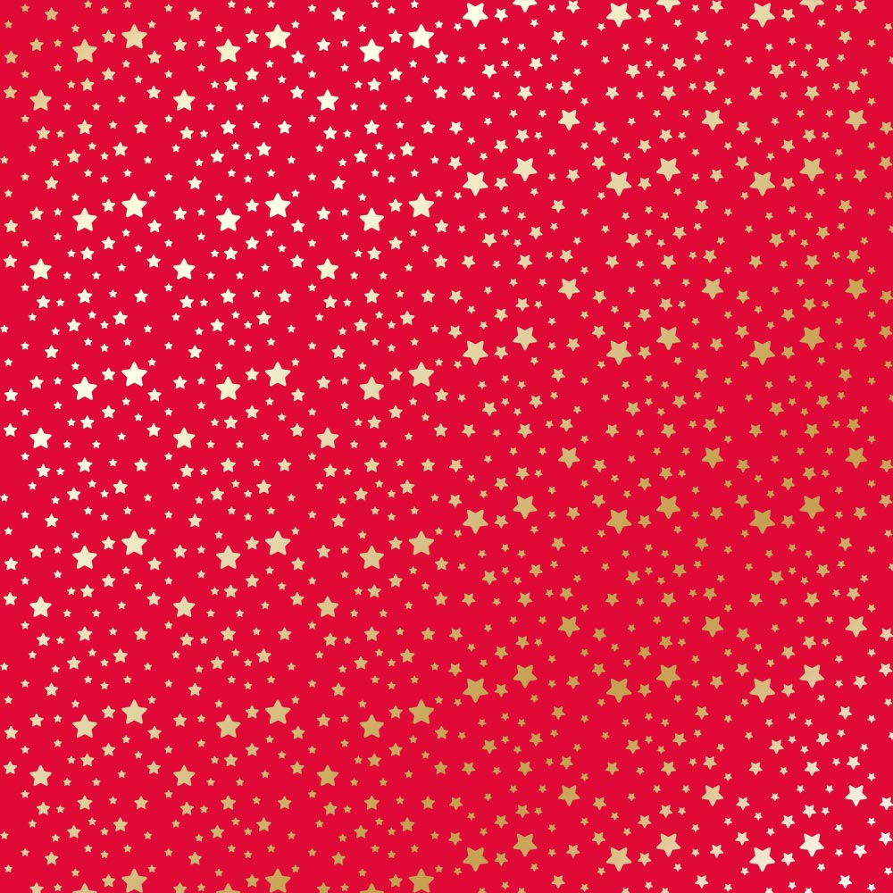 лист односторонней бумаги с фольгированием, дизайн golden stars, poppy red, 30,5см х 30,5см