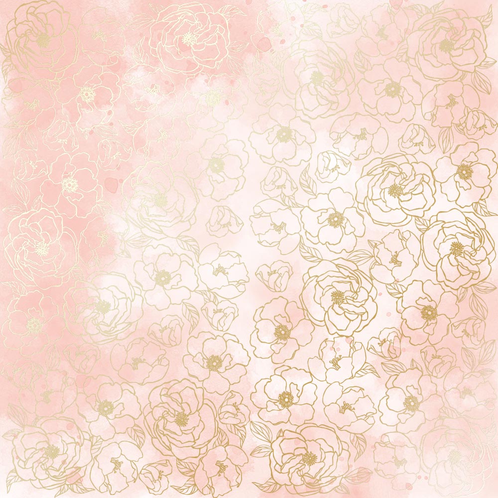 лист односторонней бумаги с фольгированием, дизайн golden pion, color vintage pink watercolor, 30,5см х 30,5см