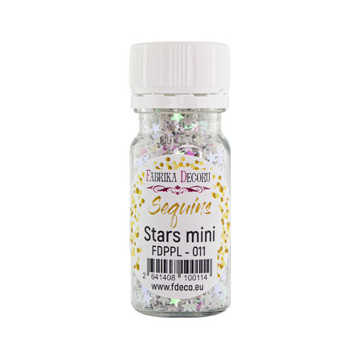 Sequins Stars mini, white with pink and green nacre, #011