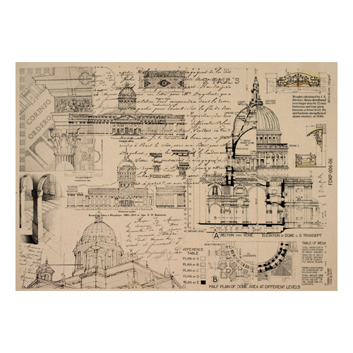 лист крафт бумаги с рисунком history and architecture #06, 42x29,7 см