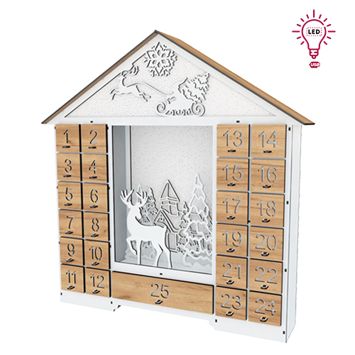Advent calendar "Fairy house with figurines" for 25 days with cut out numbers, LED light, DIY
