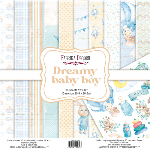 Double-sided scrapbooking paper set Dreamy baby boy 12"x12", 10 sheets