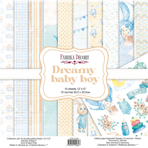 Doppelseitig Scrapbooking Papiere Satz Dreamy Baby Boy, 30.5 cm x 30.5cm, 10 Blätter - Fabrika Decoru