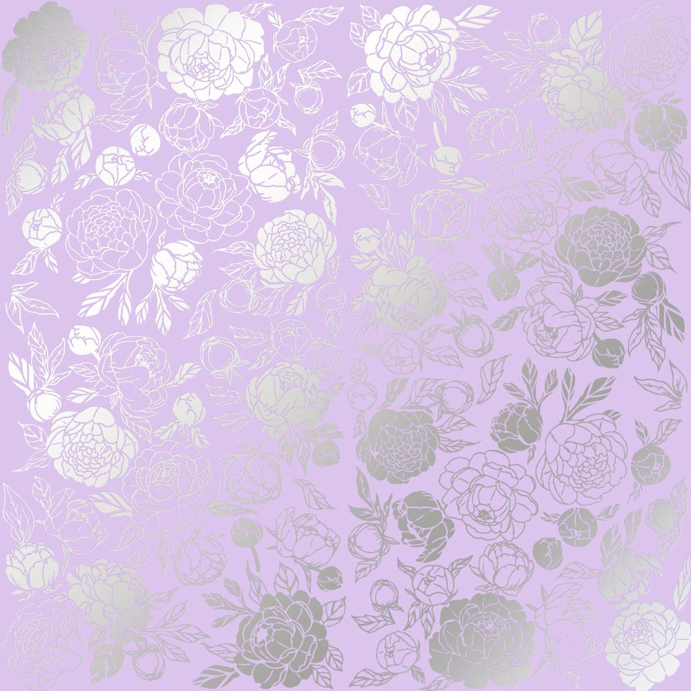 Blatt aus einseitig bedrucktem Papier mit Silberfolie, Muster Silberpfingstrose, Passion Purple, 30,5 x 30,5 cm - Fabrika Decoru
