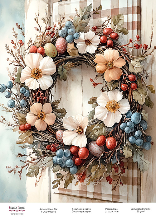 декупажная карта «пасхальный венок-11» #000952, 21см x 29,7см фабрика декору