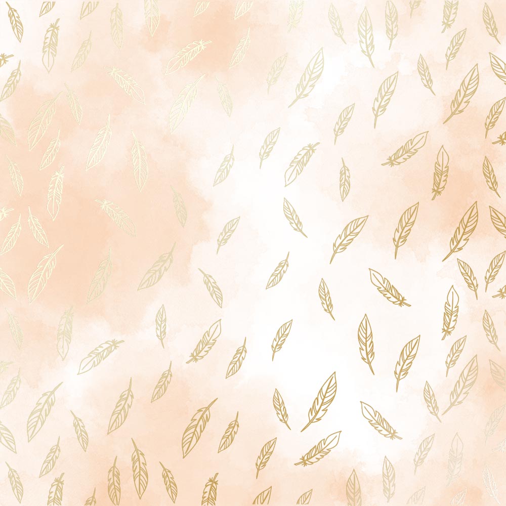 лист односторонней бумаги с фольгированием, дизайн golden feather, beige watercolor, 30,5см х 30,5см