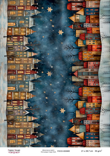 декупажная карта «рождественские домики. бордюр-005» #000885, 21см x 29,7см фабрика декору