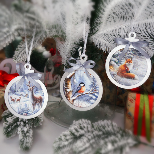 DIY wooden set “Winter Forest” for making 3 Christmas tree decorations, #052 - foto 7