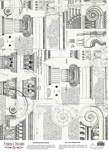Arkusz kalki z nadrukiem, Deco Vellum, format A3 (11,7" х 16,5"), "Vintage Architectural capitals" - Fabrika Decoru