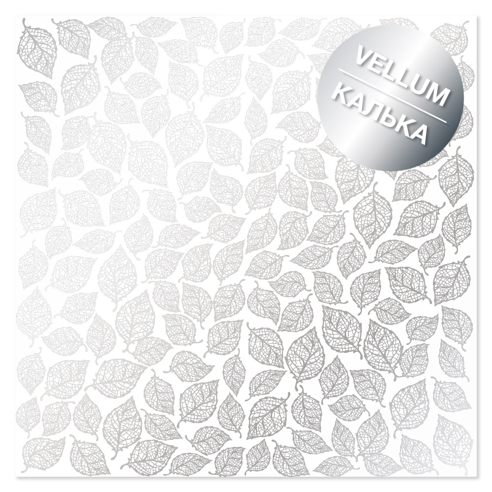 Silver foiled vellum sheet, pattern Silver Leaves mini 29.7cm x 30.5cm
