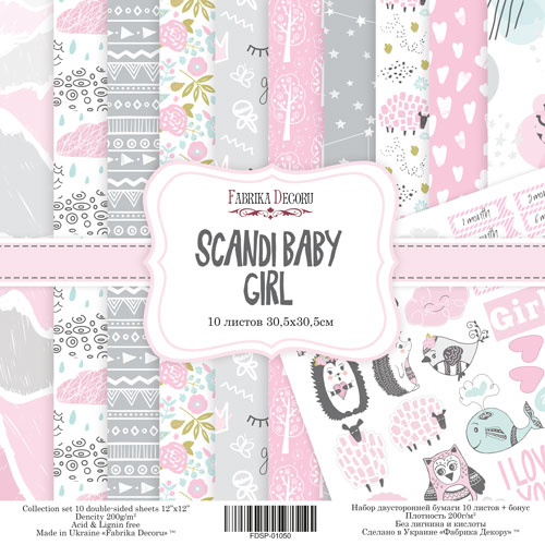 Zestaw papieru do scrapbookingu "Scandi Baby Girl" 30,5x30,5cm  - Fabrika Decoru