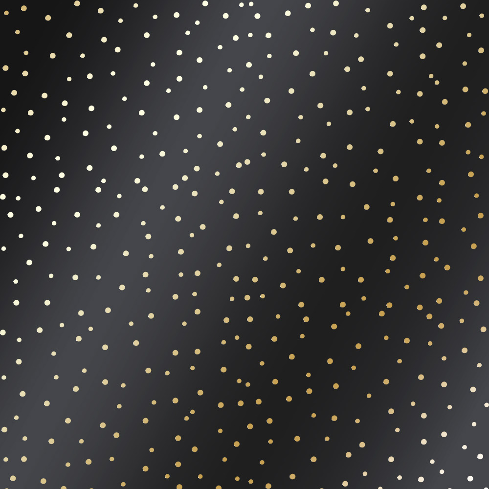 Sheet of single-sided paper with gold foil embossing, pattern Golden Drops Black, 12"x12" 