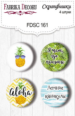 4er Set Flair Buttons zum Scrapbooking "Sommerferien" #161 - Fabrika Decoru