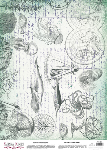 Deco Pergament farbiges Blatt Vintage "In the deep ocean", A3 (11,7" х 16,5") - Fabrika Decoru