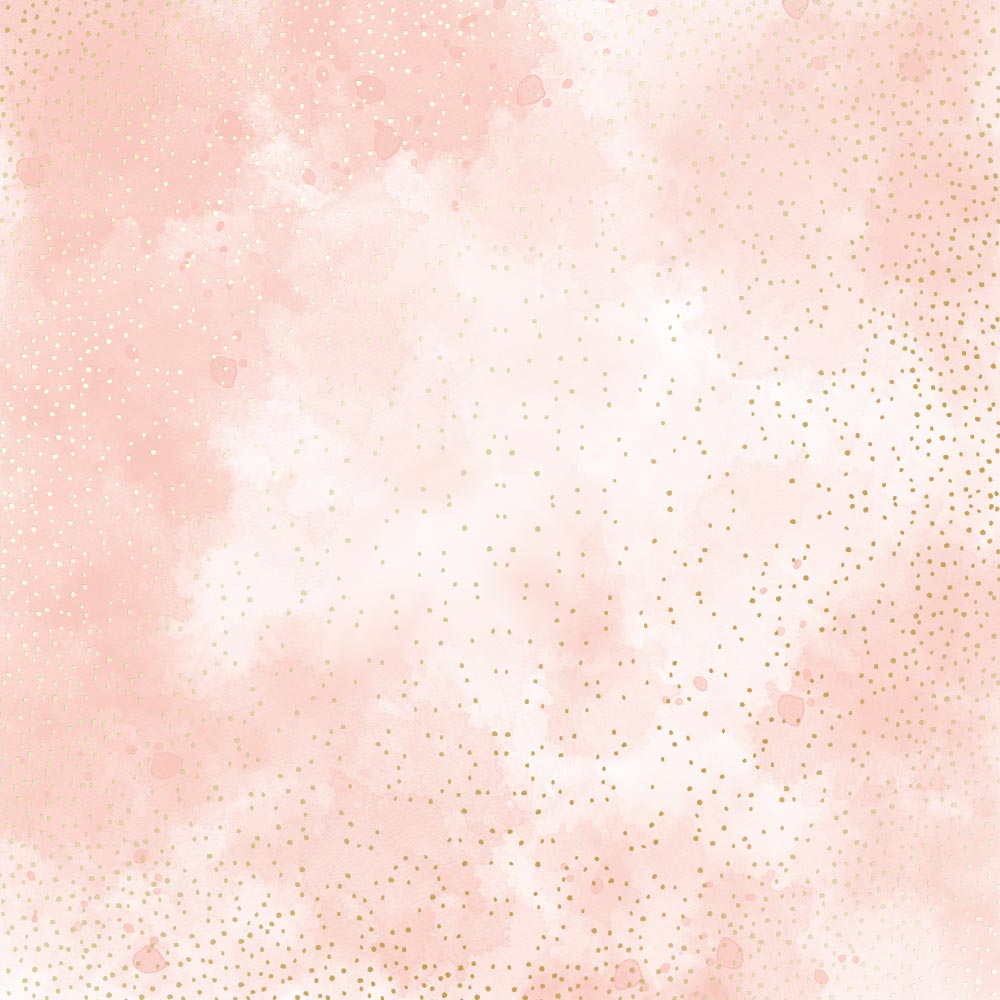 Sheet of single-sided paper with gold foil embossing, pattern Golden Mini Drops, color Vintage pink watercolor, 12"x12"