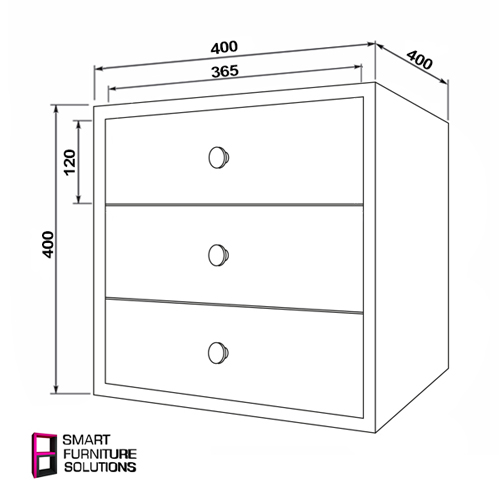 Cabinet with three drawers, Body Oak Kraft, Fronts Black, 400mm x 400mm x 400mm - foto 3