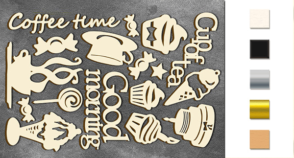 Chipboard embellishments set,  "Coffee time" #052