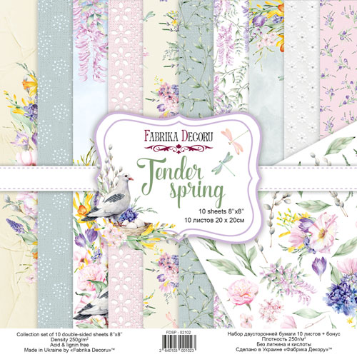 Doppelseitiges Scrapbooking-Papierset Tender Spring, 20 cm x 20 cm, 10 Blätter - Fabrika Decoru