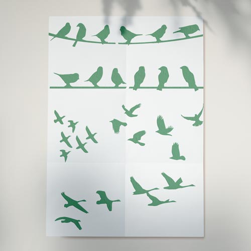 Трафарет многоразовый 15x20см Птицы на проводе #092 - Фото 0