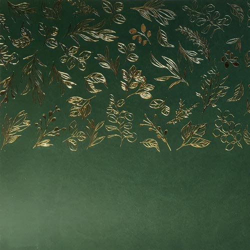 Отрез кожзама с тиснением золотой фольгой, дизайн Golden Branches, color Dark green, 50см х 25см - Фото 1