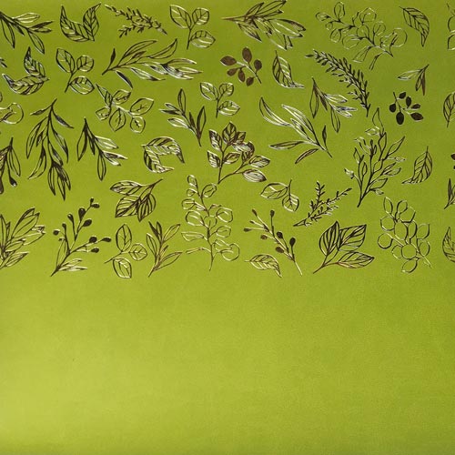 Stück PU-Leder mit Goldprägung, Muster Golden Branches, Farbe Avocado, 50cm x 25cm - foto 1  - Fabrika Decoru