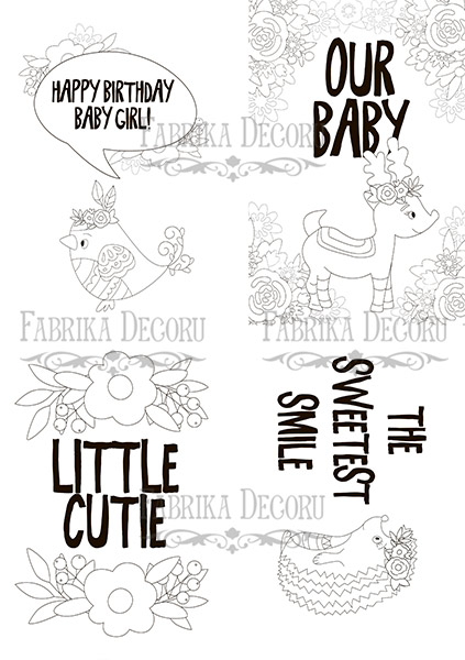 Set of 8pcs 10х15cm for coloring and creating greeting cards Scandi Baby Girl EN - foto 0