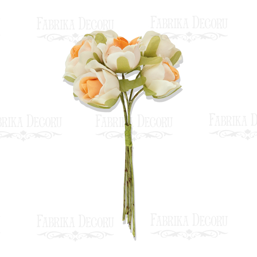 Zestaw małych kwiatów "Bukiet róż", Biały i pomarańczowy, 6 sztuk - Fabrika Decoru