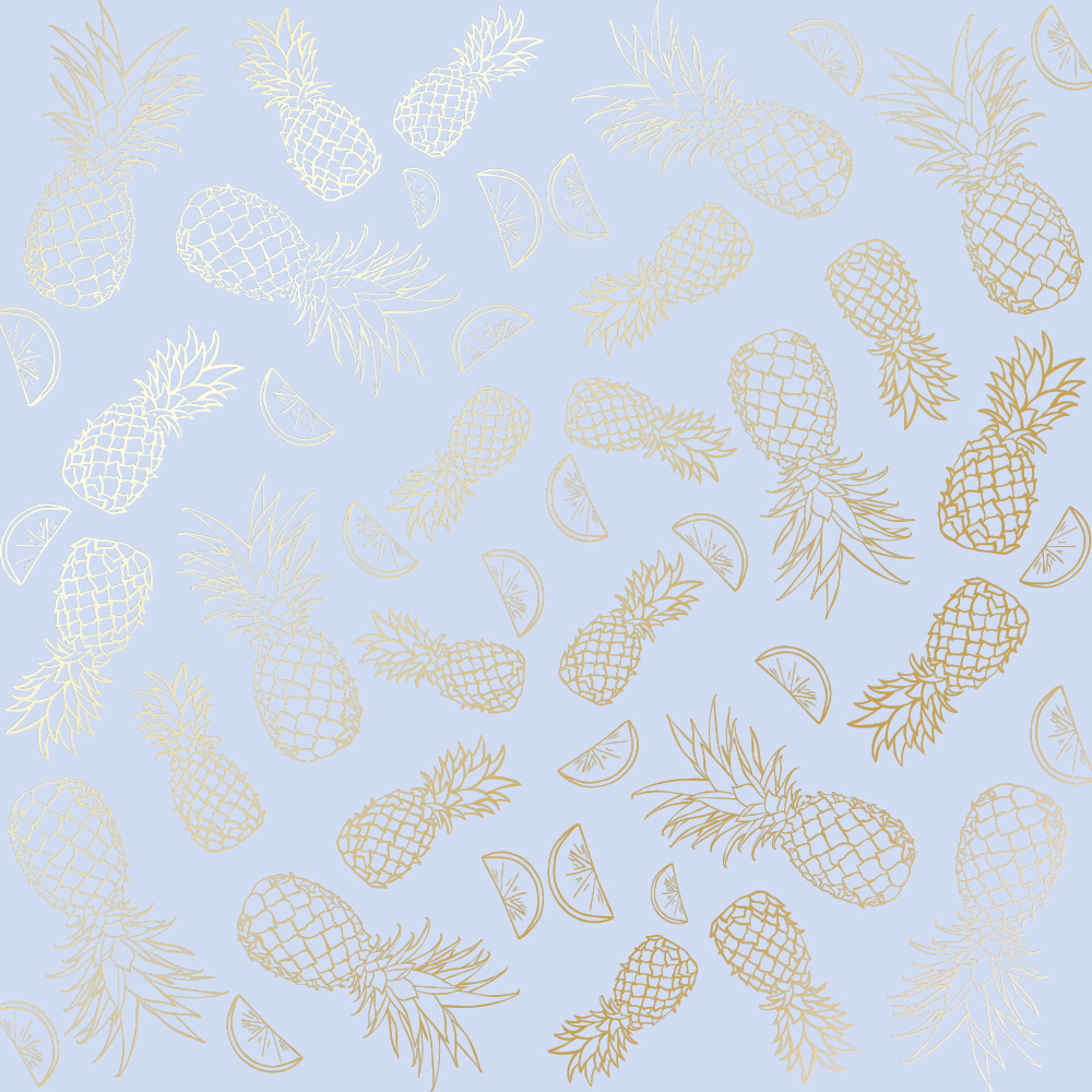 Sheet of single-sided paper with gold foil embossing, pattern Golden Pineapple Purple, 12"x12"