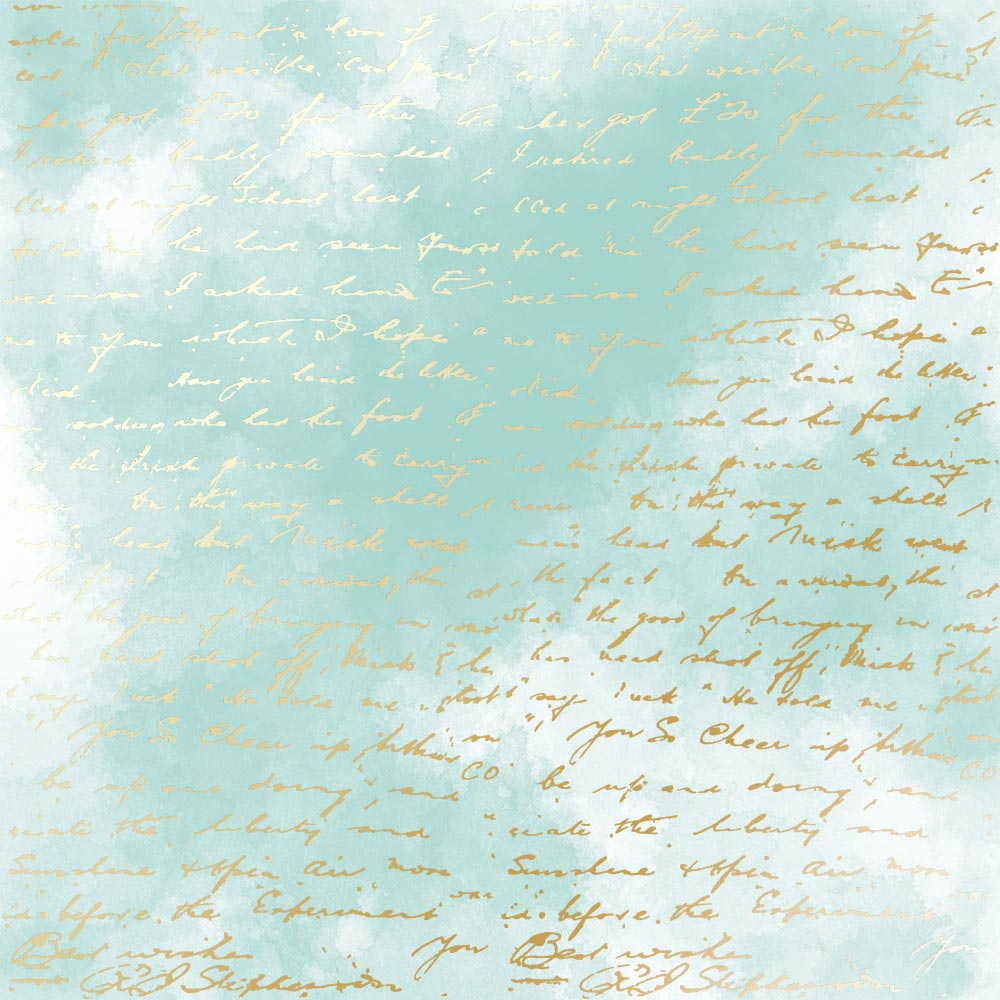 Einseitig bedruckter Papierbogen mit Goldfolienprägung, Muster "Goldener Text, Farbe Mint Aquarell" - Fabrika Decoru