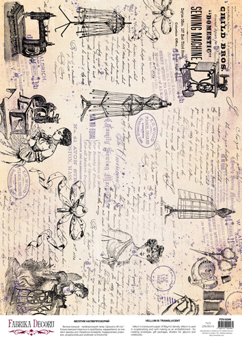 Deco Pergament farbiges Blatt Vintage Text and Atelier, A3 (11,7" х 16,5") - Fabrika Decoru