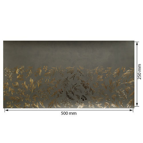 Piece of PU leather with gold stamping, pattern Golden Branches Gray, 50cm x 25cm - foto 0