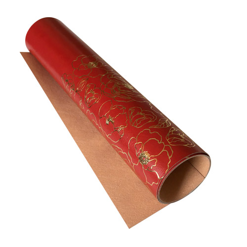Piece of PU leather for bookbinding with gold pattern Golden Pion Wine red, 50cm x 25cm