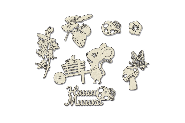 Chipboard embellishments set, Happy mouse day #789