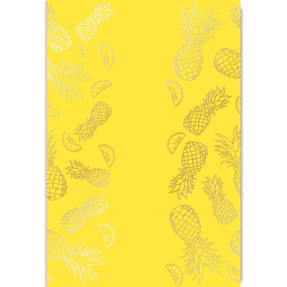 Einseitig bedrucktes Blatt Papier mit Goldfolienprägung, Muster Golden Ananas Yellow A4-1 8"x12" - Fabrika Decoru