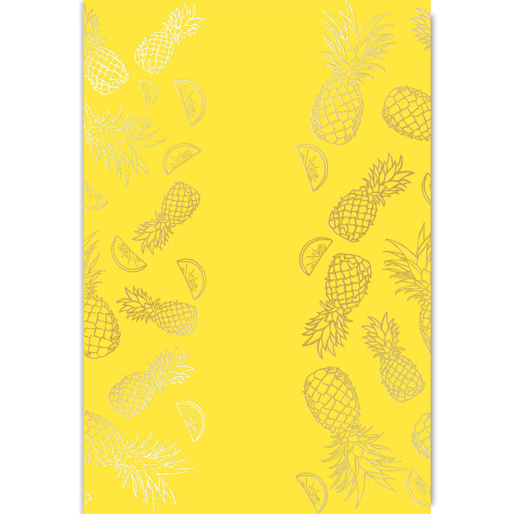 Arkusz papieru jednostronnego wytłaczanego złotą folią, wzór "Złoty Ananas Żółty A4-1", 30,5x30,5cm  - Fabrika Decoru