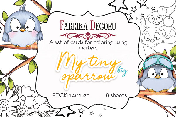 Set of 8pcs 10х15cm for coloring by markers My tiny sparrow boy EN