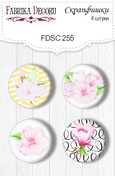 Zestaw 4 ozdobnych buttonów "Magnolia in bloom" #255 - Fabrika Decoru