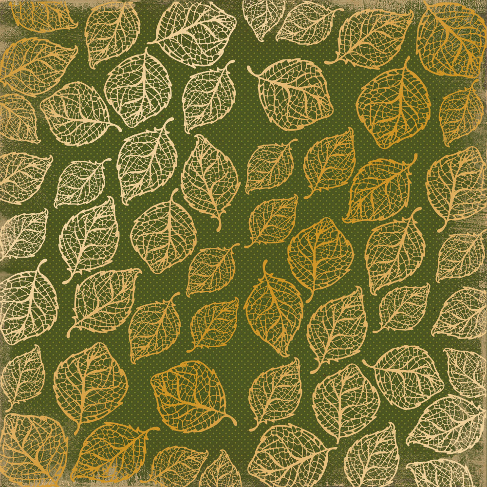 Sheet of single-sided paper with gold foil embossing, pattern Golden Delicate Leaves Botany summer 1, 12"x12"