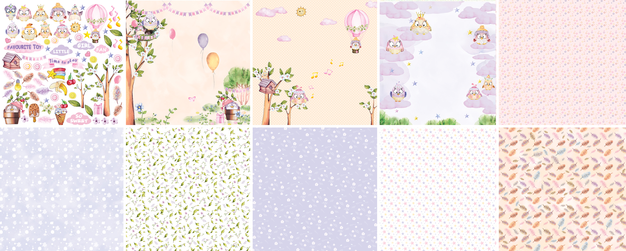 Double-sided scrapbooking paper set Cutie sparrow girl 12"x12", 10 sheets - foto 0