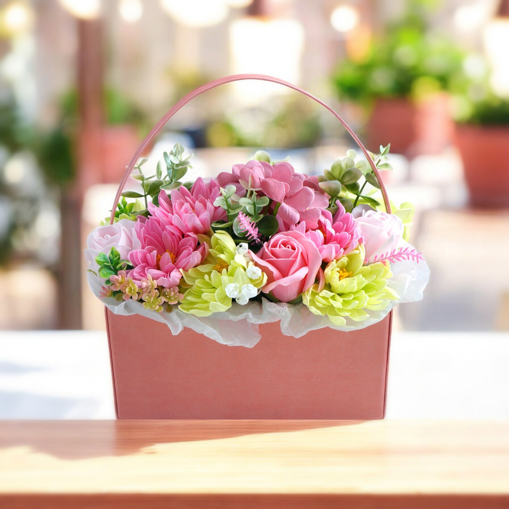 "Peach Elegy"  Flowers in a box purse, 200 x 200 x 100 mm - foto 3