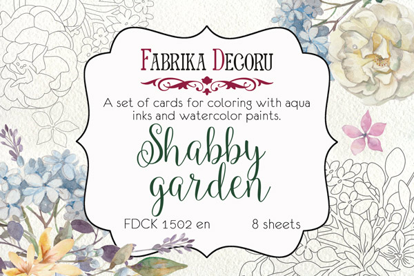 Zestaw pocztówek "Shabby garden" do kolorowania atramentem akwarelowym EN - Fabrika Decoru