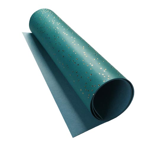 Skóra PU do oprawiania ze złotym tłoczeniem, wzór Golden Mini Drops Turquoise, 50cm x 25cm  - Fabrika Decoru